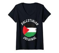 Donna Maglietta originale palestinese con bandiera palestinese Maglietta con Collo a V