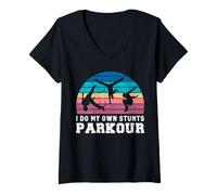 Donna Maglietta Parcour Parkour Freerunning Backflip I do My Own Stunts Maglietta con Collo a V