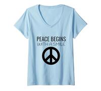 Donna Maglietta Peace Begins with A Smile di Madre Teresa Maglietta con Collo a V