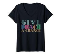 Donna Maglietta Peace Love Earth Day Give Peace A Chance Maglietta con Collo a V
