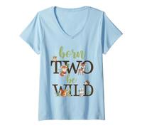 Donna Maglietta per 2° Compleanno con Scritta Born Two Be Wild, per Bambino Maglietta con Collo a V