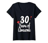 Donna Maglietta per 30° Compleanno con Scritta in Inglese Turning 30 30 Years Awesome Party Tee Maglietta con Collo a V