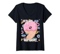Donna Maglietta per Bambini Sweet Donut It's My 9th Birthday, Idea Regalo per 9 Anni Maglietta con Collo a V