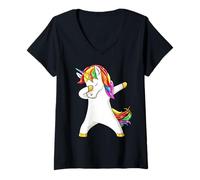 Donna Maglietta per Ragazze con Unicorno Che Dabbing Squad Dab Dance Arcobaleno Festa Maglietta con Collo a V