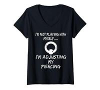 Donna Maglietta Piercer Just Adjusting Prince Albert Body Piercing Tee Maglietta con Collo a V