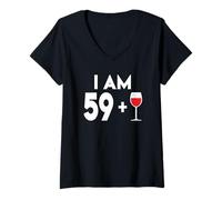 Donna Maglietta regalo di compleanno con scritta "Happy 60 Years Old Wine Alcohol Maglietta con Collo a V