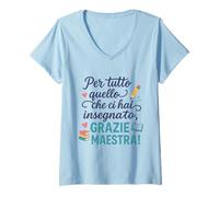 Donna Maglietta Regalo Fine Anno - Grazie Maestra Maglietta con Collo a V