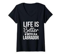 Donna Maglietta Regalo per Amanti del Labrador Life is Better with Labrador Maglietta con Collo a V