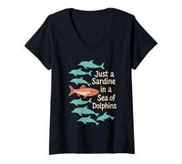 Donna Maglietta Sardine Summer in Latta Coastal Grandma Retro Beach Life Maglietta con Collo a V