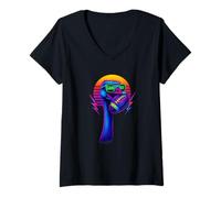 Donna Maglietta Struzzo Divertente Football Retro Game Day Maglietta con Collo a V