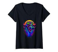 Donna Maglietta Struzzo Divertente Football Retro Game Day Maglietta con Collo a V
