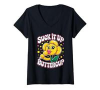 Donna Maglietta Suck It Up Buttercup - Sassy Flower Lollipop Funny Maglietta con Collo a V