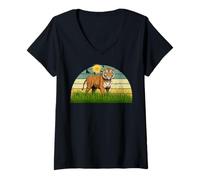 Donna Maglietta Tigre Spirito Carino Tigre Viso Animale Selvaggio Colorato Maglietta con Collo a V