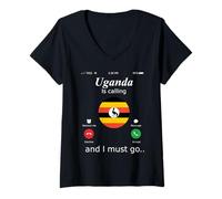 Donna Maglietta Uganda Is Calling And I Must Go Uganda Flag Maglietta con Collo a V
