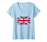 Donna Maglietta Union Jack Bandiera del Regno Unito Maglietta con Collo a V