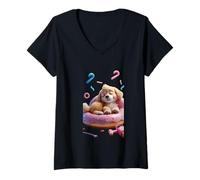 Donna Maglietta Unisex con Simpatico Cane assonnato e Divertente Maglietta con Collo a V