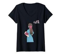 Donna Maglietta Unisex Divertente con Ragazza Carina per Uomo e Donna Maglietta con Collo a V