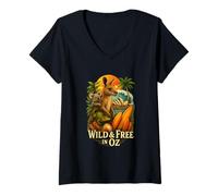Donna Maglietta Vintage Australia Aussie Spirit con Canguro Maglietta con Collo a V