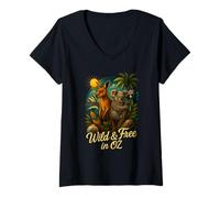 Donna Maglietta Vintage Australia Aussie Spirit con Canguro Maglietta con Collo a V