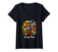 Donna Maglietta Vintage Australia T-Shirt G'day Mate con Canguro Maglietta con Collo a V