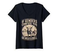 Donna Maglietta vintage con scritta "If Genders Confuse You Go Milk A Bull Shirt Maglietta con Collo a V