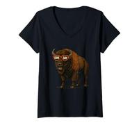Donna Maglietta Vintage Football Divertente Bison Fans Maglietta con Collo a V