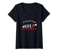 Donna Maglietta volontaria Evolution of Fireman Firefighter Maglietta con Collo a V