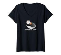 Donna Magliette e Accessori per Birdwatching Puffin delle Isole Faroe Maglietta con Collo a V