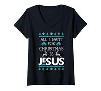 Donna Maglione Divertente con Scritta all I Want for Christmas Is Jesus Christian Maglietta con Collo a V