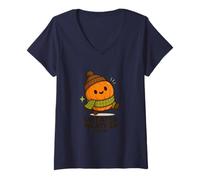 Donna Maglione Meteo Crew Cute Pumpkin Fall Design Maglietta con Collo a V