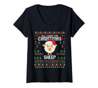 Donna Maglione Natalizio all I Want for Christmas Is A Sheep Maglietta con Collo a V