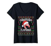 Donna Maglione Natalizio con Scritta all I Want for Christmas Is A Flamingo Ugly Christmas Maglietta con Collo a V