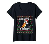 Donna Maglione Natalizio con Scritta all I Want for Christmas Is A Pelican Ugly Christmas Maglietta con Collo a V