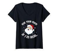 Donna Maglione Natalizio con Scritta Ask Your Mom If I'm Real, Divertente Babbo Natale Maglietta con Collo a V
