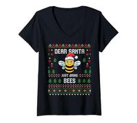 Donna Maglione Natalizio Dear Santa Beekeeper Bee Christmas Honey Ugly Maglietta con Collo a V