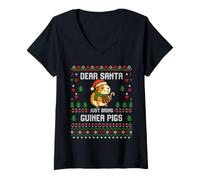 Donna Maglione Natalizio Dear Santa Guinea Pigs Christmas Ugly Maglietta con Collo a V