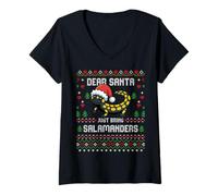 Donna Maglione Natalizio Dear Santa Spotted Salamander Christmas Ugly Maglietta con Collo a V