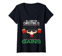 Donna Maglione Natalizio Divertente con Scritta all I Want for Christmas Is Gains Maglietta con Collo a V