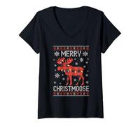 Donna Maglione Natalizio Divertente con Scritta Merry Christmoose Maglietta con Collo a V
