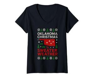 Donna Maglione Oklahoma Bison Snow Trees Red Funny Maglietta con Collo a V