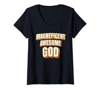 Donna Magnificent Awesome God for Christian Men Women Kids Maglietta con Collo a V