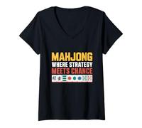 Donna Mahjong Dove La Strategia Incontra Chance Tile Game Mahjong Maglietta con Collo a V
