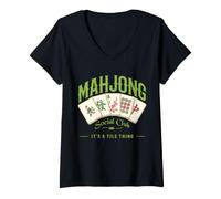 Donna Mahjong Social Club è Una Cosa di Piastrelle Che Gioca a Mahjong Gioco Maglietta con Collo a V