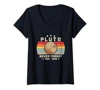Donna Mai dimenticare Plutone Camicia. Stile retrò Divertente Spazio, Scienza Maglietta con Collo a V