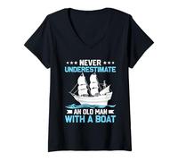 Donna Mai Sottovalutare Old Man Boat Sailing Maglietta con Collo a V