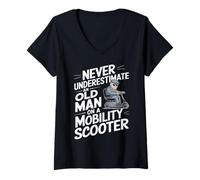 Donna Mai Sottovalutare Un Vecchio su Uno Scooter di Mobilità Maglietta con Collo a V