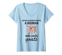 Donna Mai Sottovalutare Una Donna Che AMA Le capre Maglietta con Collo a V