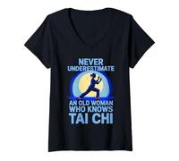 Donna Mai sottovalutare una vecchia donna che conosce Tai Chi nonna Maglietta con Collo a V