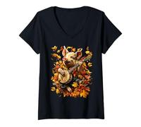 Donna Maiale Banjoist Che Gioca Banjo Picker Autunno Foglie Autunno Animale Maglietta con Collo a V