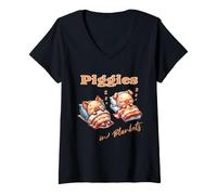 Donna Maialini in Coperta Maiali Che Dormono Bacon Maglietta con Collo a V